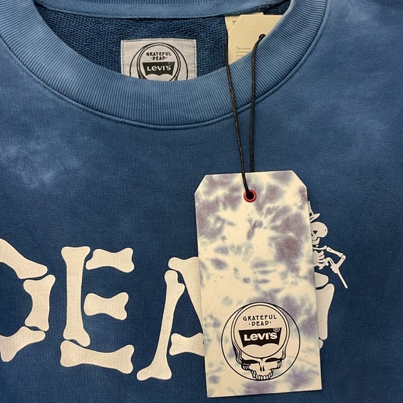 LEVI'S X GRATEFUL DEAD FLEECE blue tie dye CREWNECK SWEATSHIRT XS - Picture 8 of 9